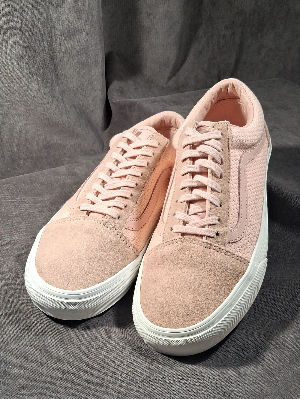 Vans Old Skool Peachy Pink Suede Woven Canvas Lace Up Sneakers VG 9.5
